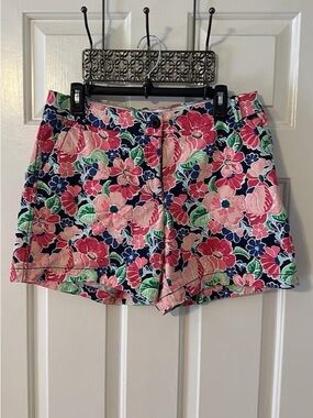 Crown & Ivy Caroline Navy Floral Cotton Shorts with Pink & Green Print